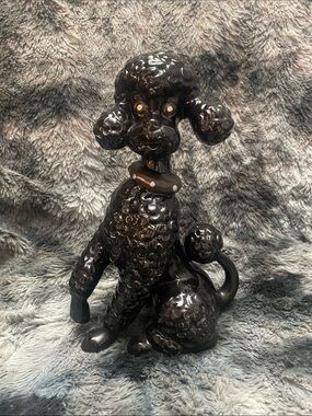 Vintage  Mid-Century Modern black ceramic poodle figurine